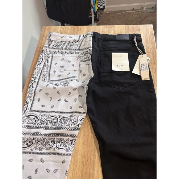 mens denim pants KDNK Black Distressed Stretch Jeans, Size 38x32 NWT - Picture 8 of 11